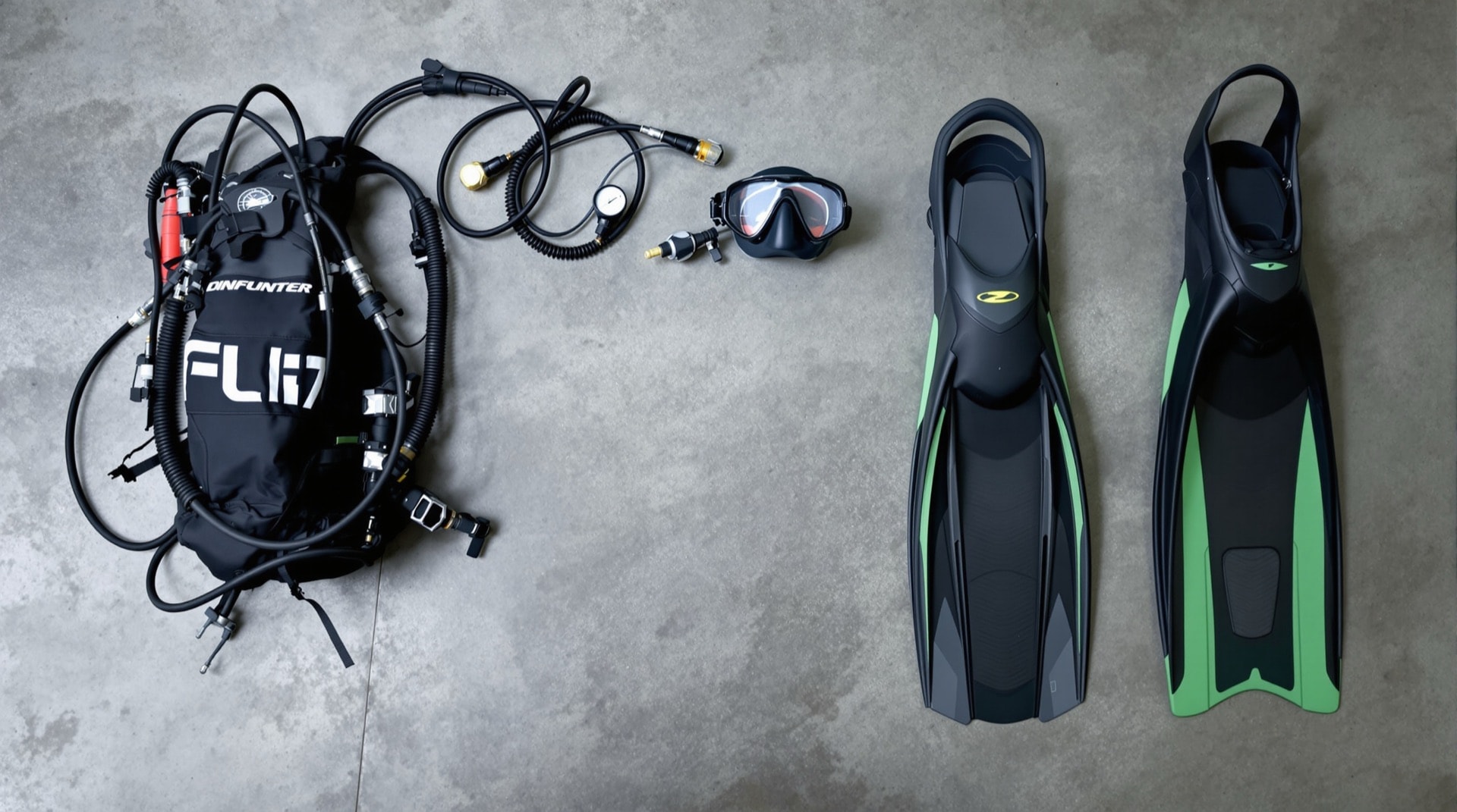 Scuba equipment laid out for a service inspection